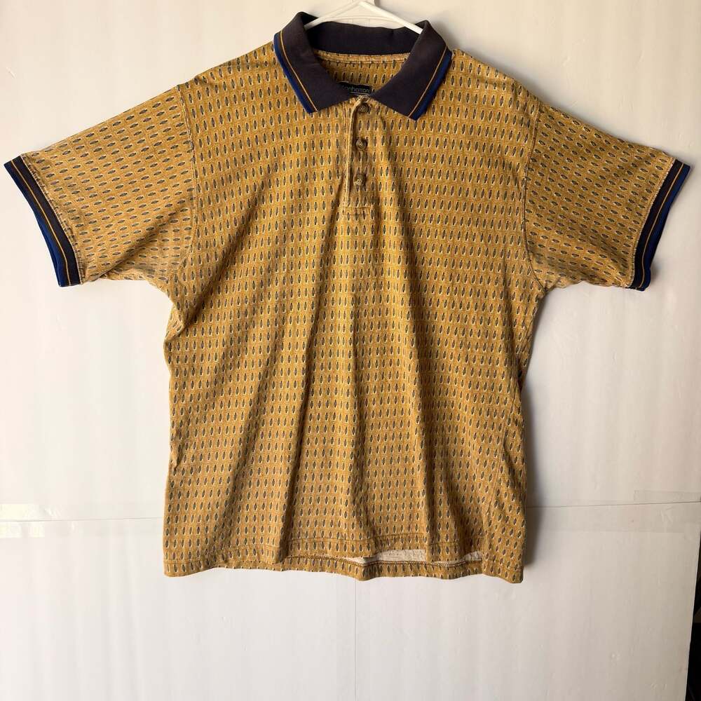 VTG Manhattan 100% Cotton Textured Geometric Pattern Polo Shirt MEDIUM